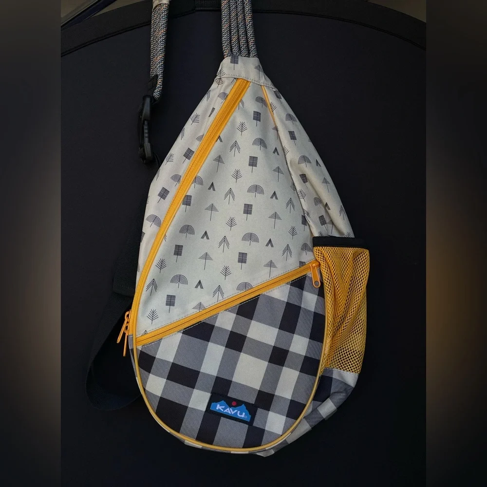 KAVU Rope Sling Bag Tree & Buffalo Plaid Print Crossbody Backpack - Picture 1 of 4